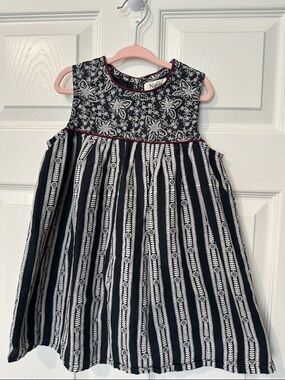 NICOLI Black & White Embroidered Striped Girls' Dress